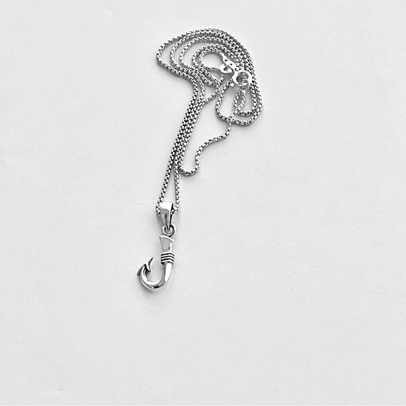 Sterling Silver Small Fish Hook Necklace, Fishing Chains, Fisherman Jewelry - Picture 3 of 9